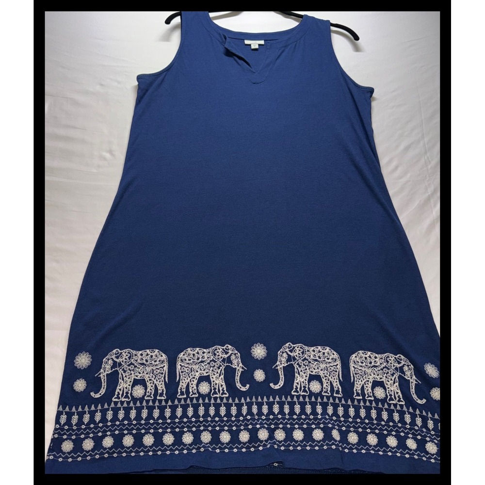 J.Jill Sleeveless Shift Dress Womens Medium Blue Elephant Print Boho Casual